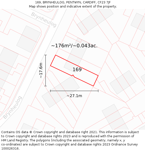 169, BRYNHEULOG, PENTWYN, CARDIFF, CF23 7JF: Plot and title map