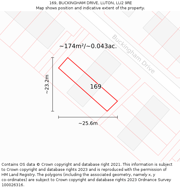 169, BUCKINGHAM DRIVE, LUTON, LU2 9RE: Plot and title map