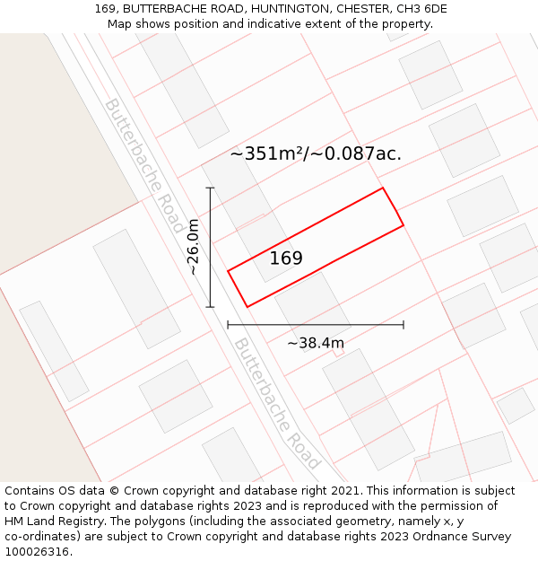 169, BUTTERBACHE ROAD, HUNTINGTON, CHESTER, CH3 6DE: Plot and title map