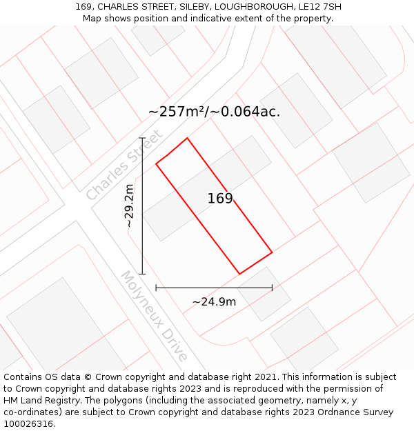 169, CHARLES STREET, SILEBY, LOUGHBOROUGH, LE12 7SH: Plot and title map