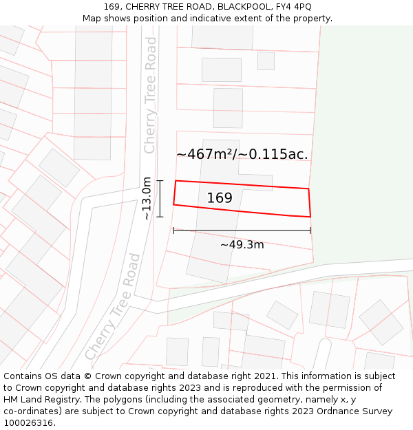 169, CHERRY TREE ROAD, BLACKPOOL, FY4 4PQ: Plot and title map