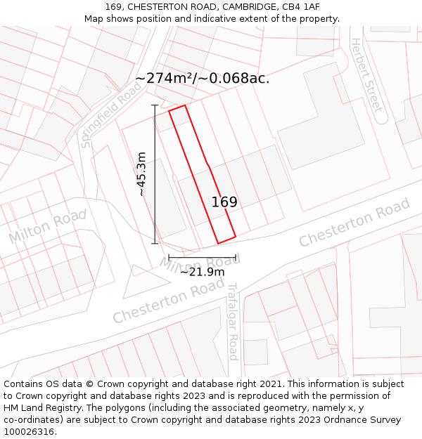 169, CHESTERTON ROAD, CAMBRIDGE, CB4 1AF: Plot and title map