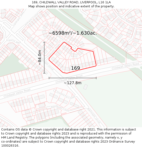 169, CHILDWALL VALLEY ROAD, LIVERPOOL, L16 1LA: Plot and title map