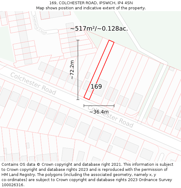 169, COLCHESTER ROAD, IPSWICH, IP4 4SN: Plot and title map