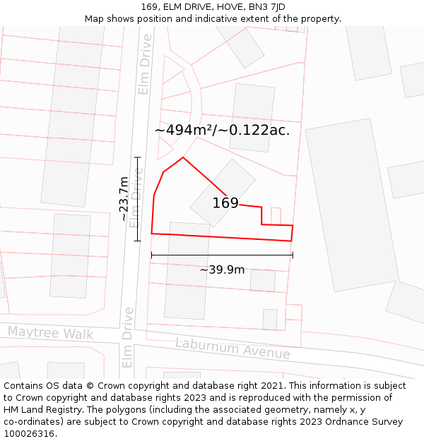 169, ELM DRIVE, HOVE, BN3 7JD: Plot and title map