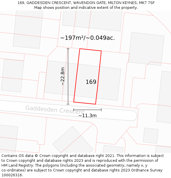 169, GADDESDEN CRESCENT, WAVENDON GATE, MILTON KEYNES, MK7 7SF: Plot and title map