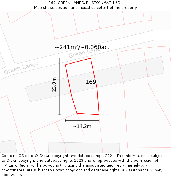 169, GREEN LANES, BILSTON, WV14 6DH: Plot and title map