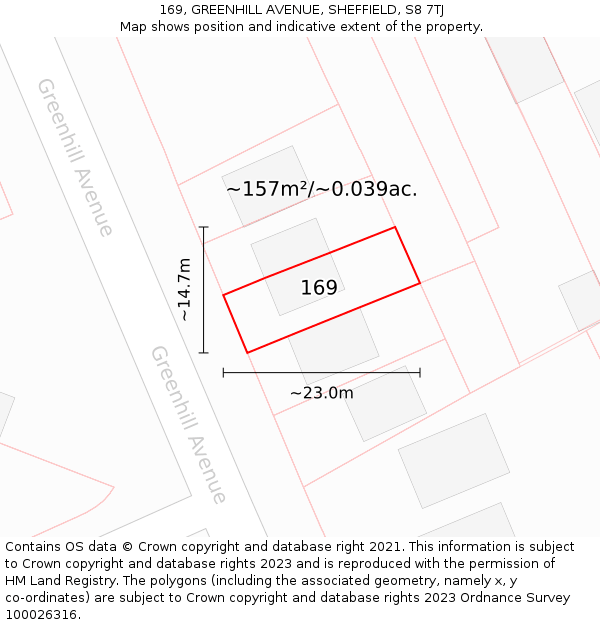 169, GREENHILL AVENUE, SHEFFIELD, S8 7TJ: Plot and title map