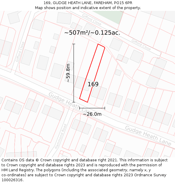 169, GUDGE HEATH LANE, FAREHAM, PO15 6PR: Plot and title map