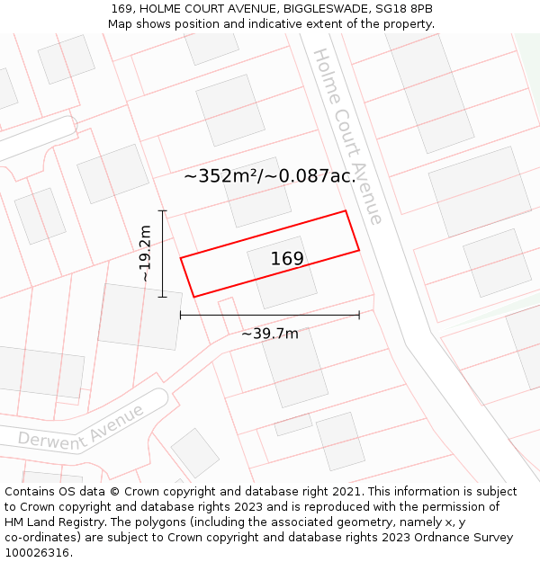 169, HOLME COURT AVENUE, BIGGLESWADE, SG18 8PB: Plot and title map