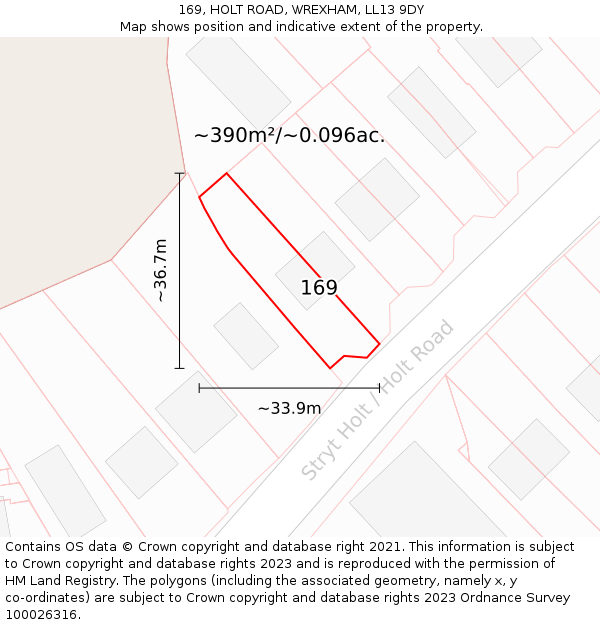 169, HOLT ROAD, WREXHAM, LL13 9DY: Plot and title map