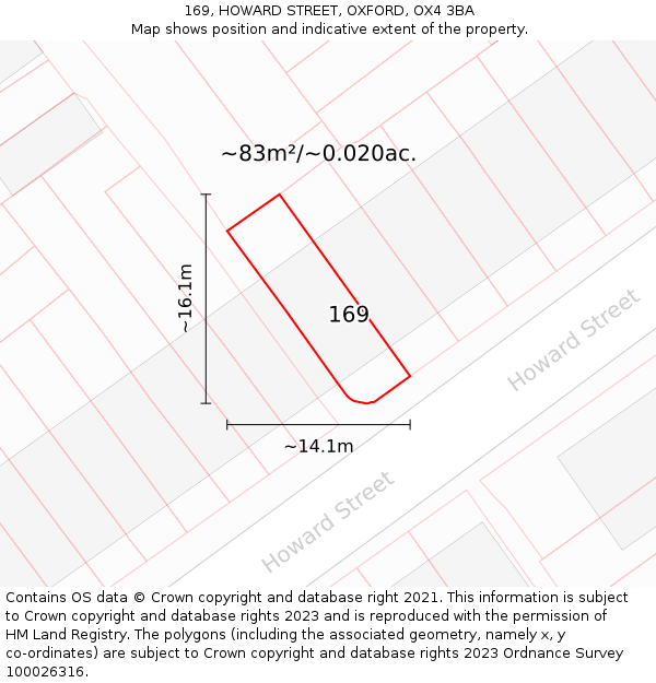 169, HOWARD STREET, OXFORD, OX4 3BA: Plot and title map