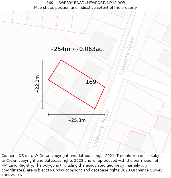 169, LISWERRY ROAD, NEWPORT, NP19 9QR: Plot and title map