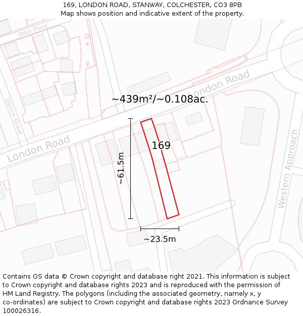 169, LONDON ROAD, STANWAY, COLCHESTER, CO3 8PB: Plot and title map