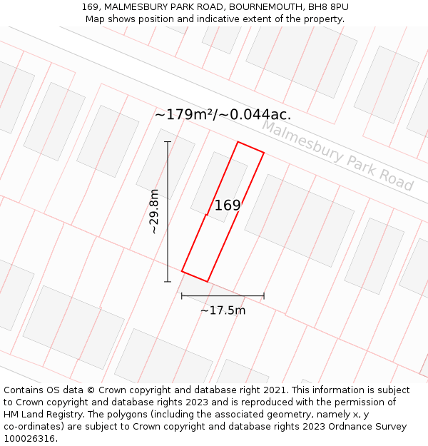 169, MALMESBURY PARK ROAD, BOURNEMOUTH, BH8 8PU: Plot and title map