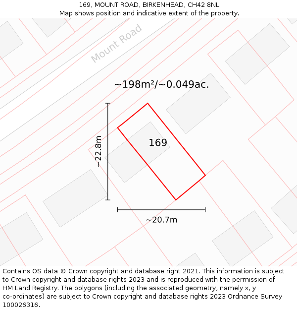 169, MOUNT ROAD, BIRKENHEAD, CH42 8NL: Plot and title map