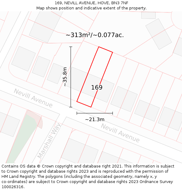 169, NEVILL AVENUE, HOVE, BN3 7NF: Plot and title map