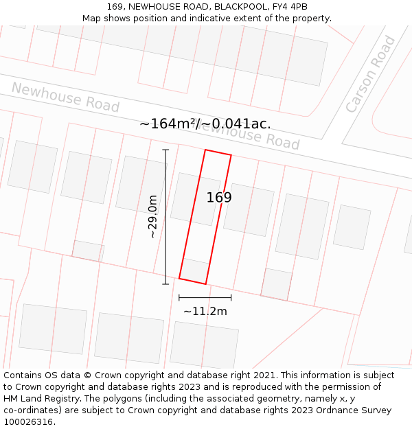 169, NEWHOUSE ROAD, BLACKPOOL, FY4 4PB: Plot and title map