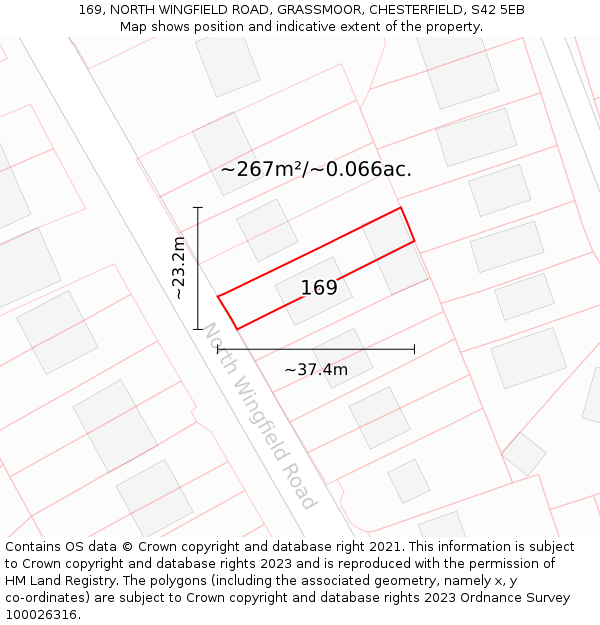 169, NORTH WINGFIELD ROAD, GRASSMOOR, CHESTERFIELD, S42 5EB: Plot and title map