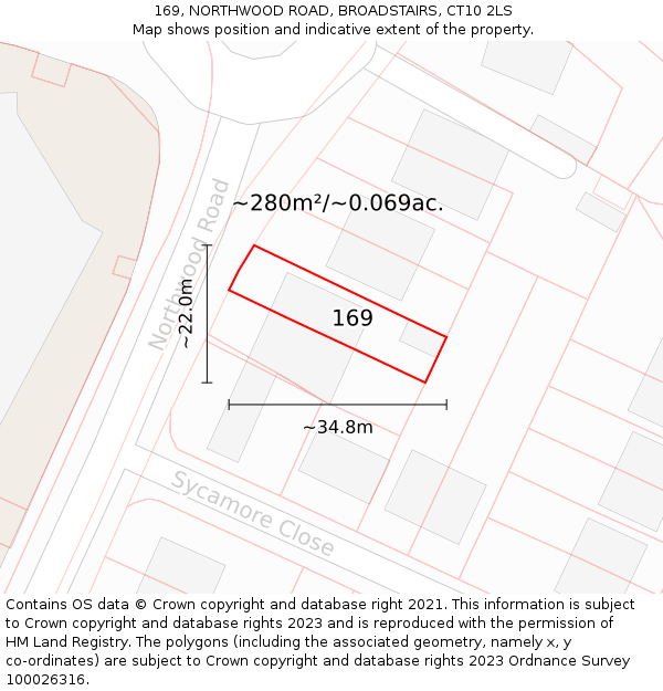 169, NORTHWOOD ROAD, BROADSTAIRS, CT10 2LS: Plot and title map