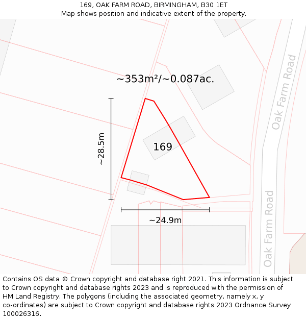 169, OAK FARM ROAD, BIRMINGHAM, B30 1ET: Plot and title map