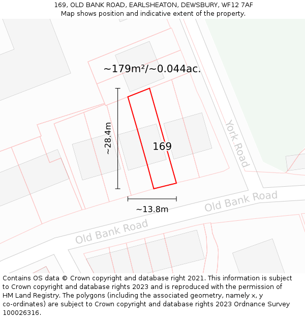 169, OLD BANK ROAD, EARLSHEATON, DEWSBURY, WF12 7AF: Plot and title map