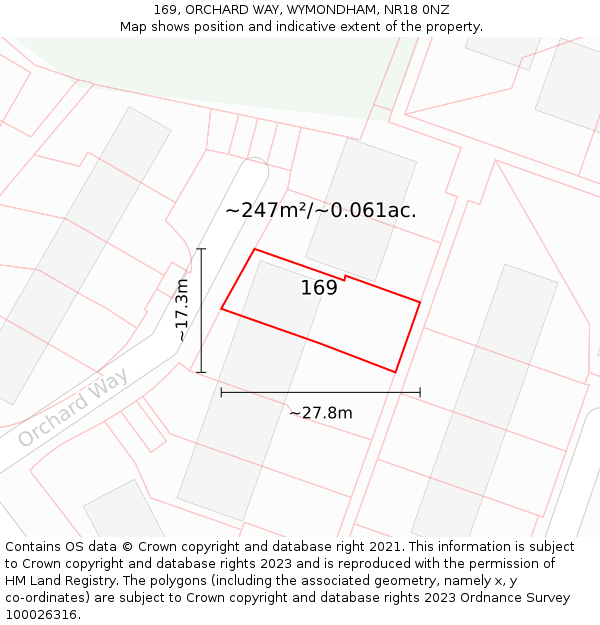 169, ORCHARD WAY, WYMONDHAM, NR18 0NZ: Plot and title map