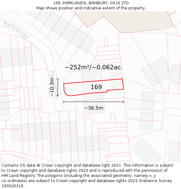 169, PARKLANDS, BANBURY, OX16 2TD: Plot and title map