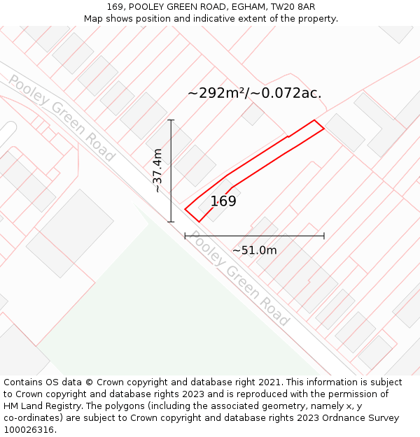 169, POOLEY GREEN ROAD, EGHAM, TW20 8AR: Plot and title map