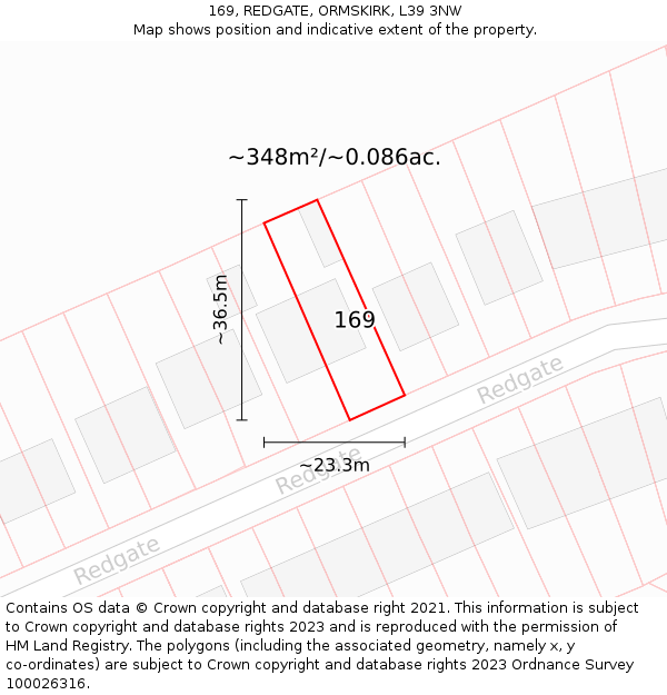 169, REDGATE, ORMSKIRK, L39 3NW: Plot and title map