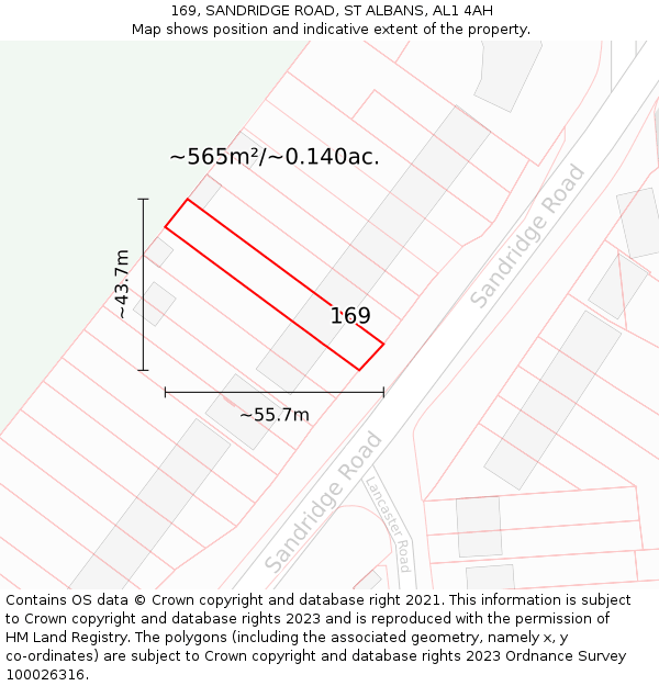 169, SANDRIDGE ROAD, ST ALBANS, AL1 4AH: Plot and title map