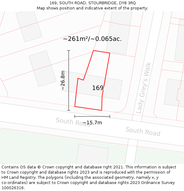 169, SOUTH ROAD, STOURBRIDGE, DY8 3RQ: Plot and title map