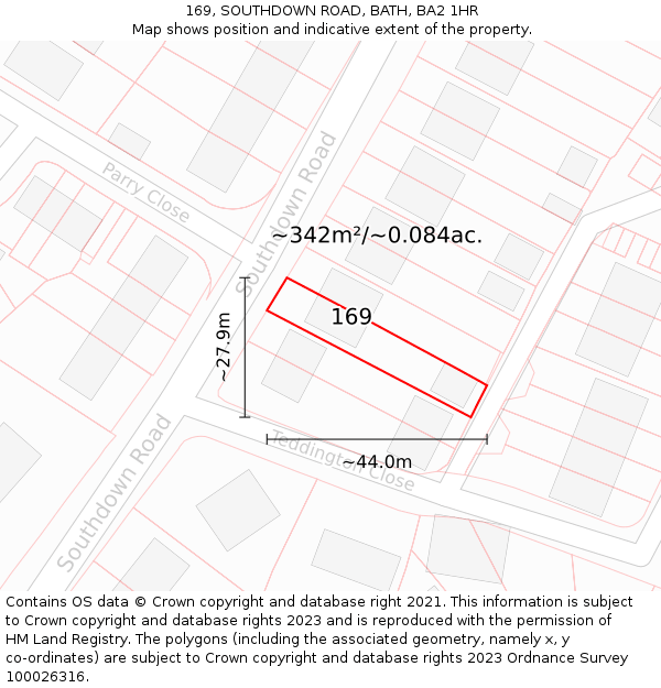 169, SOUTHDOWN ROAD, BATH, BA2 1HR: Plot and title map