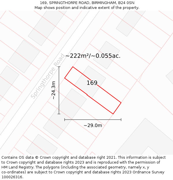 169, SPRINGTHORPE ROAD, BIRMINGHAM, B24 0SN: Plot and title map