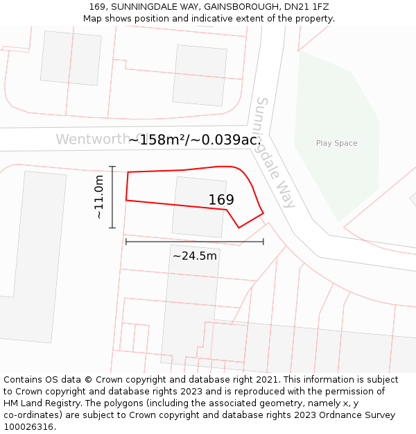 169, SUNNINGDALE WAY, GAINSBOROUGH, DN21 1FZ: Plot and title map