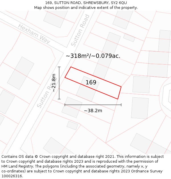 169, SUTTON ROAD, SHREWSBURY, SY2 6QU: Plot and title map