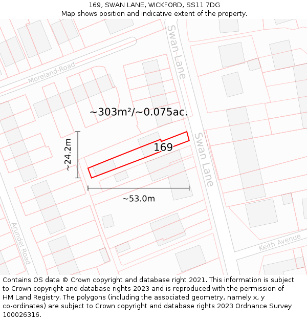 169, SWAN LANE, WICKFORD, SS11 7DG: Plot and title map