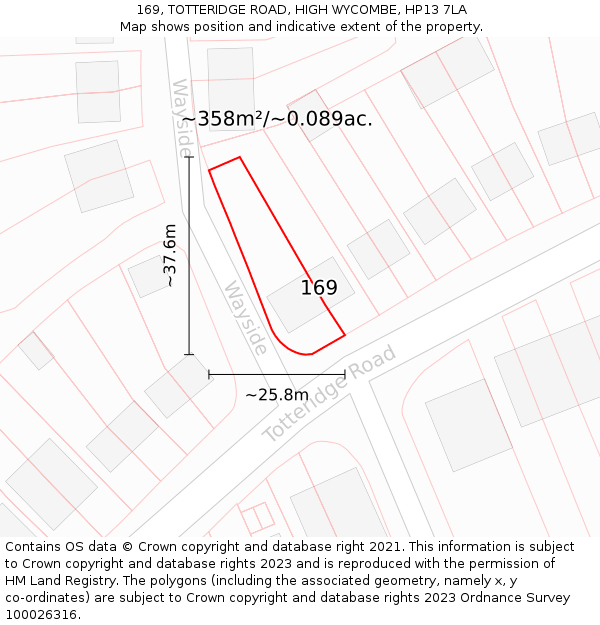 169, TOTTERIDGE ROAD, HIGH WYCOMBE, HP13 7LA: Plot and title map