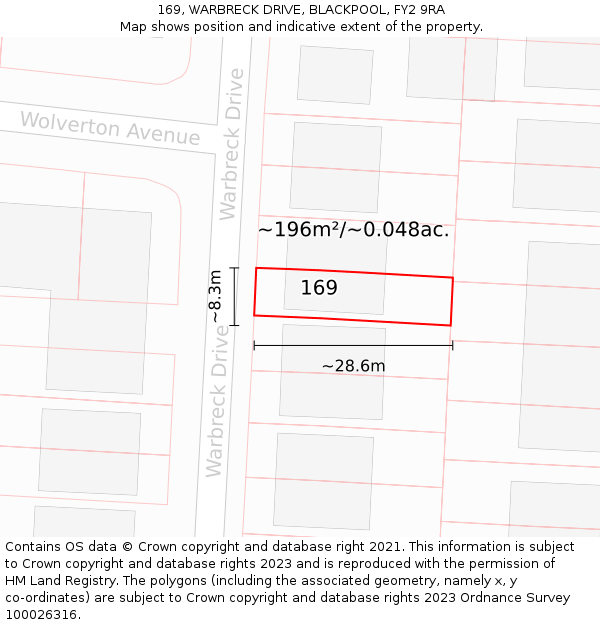 169, WARBRECK DRIVE, BLACKPOOL, FY2 9RA: Plot and title map