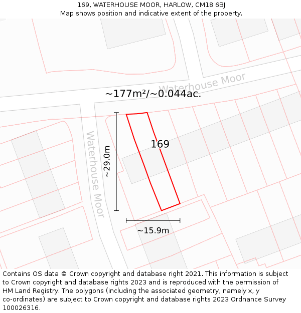 169, WATERHOUSE MOOR, HARLOW, CM18 6BJ: Plot and title map