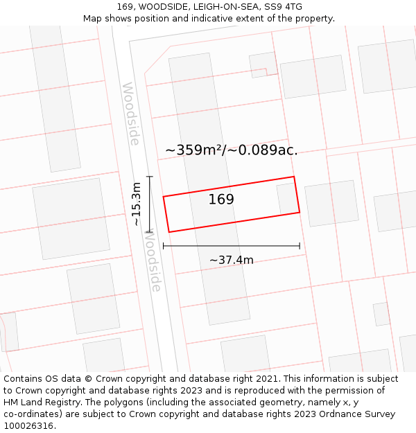 169, WOODSIDE, LEIGH-ON-SEA, SS9 4TG: Plot and title map