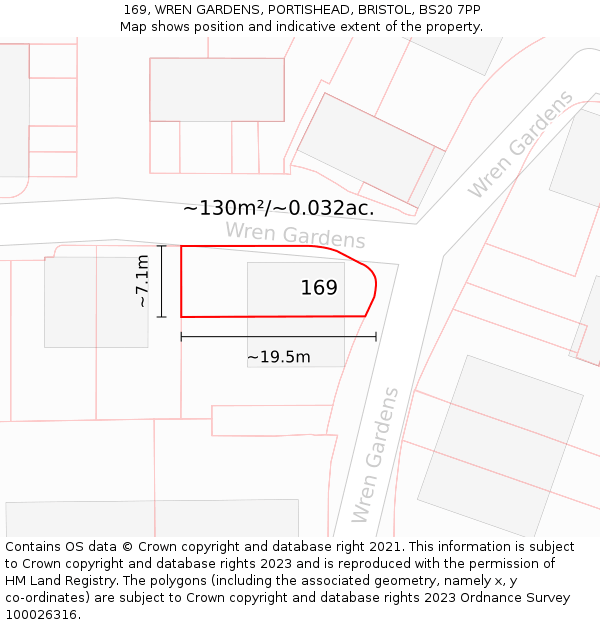 169, WREN GARDENS, PORTISHEAD, BRISTOL, BS20 7PP: Plot and title map