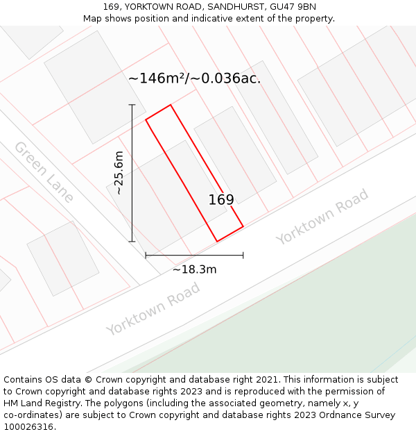 169, YORKTOWN ROAD, SANDHURST, GU47 9BN: Plot and title map