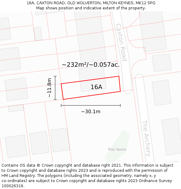 16A, CAXTON ROAD, OLD WOLVERTON, MILTON KEYNES, MK12 5PG: Plot and title map