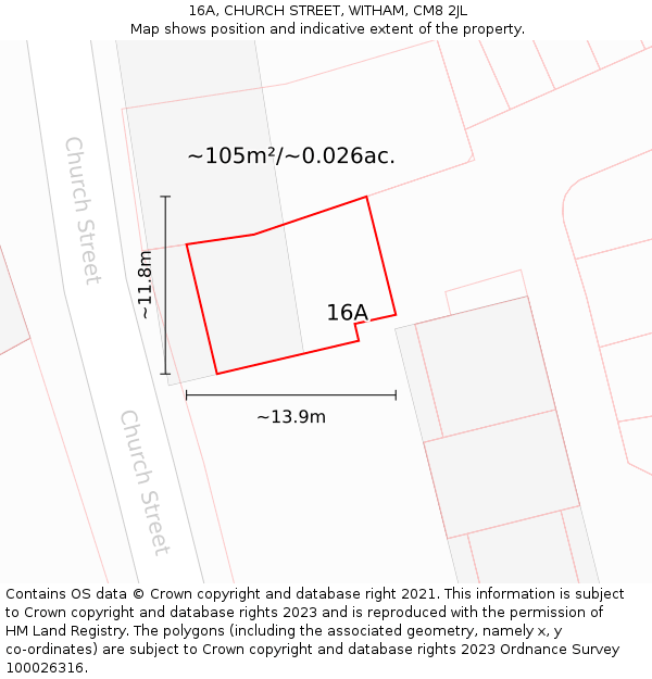 16A, CHURCH STREET, WITHAM, CM8 2JL: Plot and title map