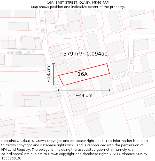 16A, EAST STREET, OLNEY, MK46 4AP: Plot and title map