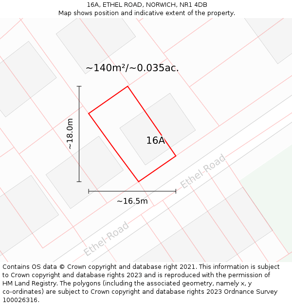 16A, ETHEL ROAD, NORWICH, NR1 4DB: Plot and title map