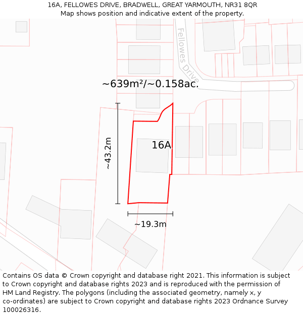 16A, FELLOWES DRIVE, BRADWELL, GREAT YARMOUTH, NR31 8QR: Plot and title map