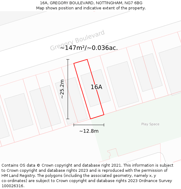 16A, GREGORY BOULEVARD, NOTTINGHAM, NG7 6BG: Plot and title map