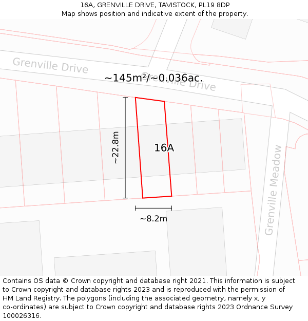 16A, GRENVILLE DRIVE, TAVISTOCK, PL19 8DP: Plot and title map